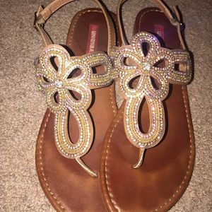 Iridescent jeweled sandals